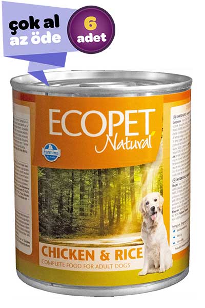 Ecopet Natural Tavuk ve Pirinçli Yetişkin Köpek Konservesi 6x300gr (6lı)