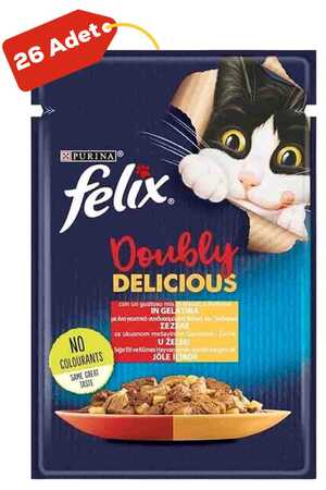Felix Çifte Lezzet Sığır Etli ve Kümes Hayvanlı Kedi Konservesi 26x85gr 26lı - Thumbnail