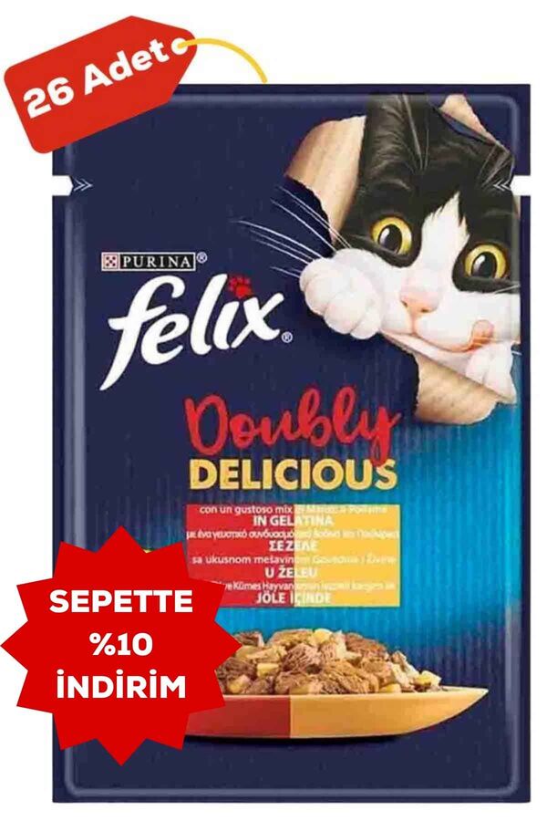 Felix Çifte Lezzet Sığır Etli ve Kümes Hayvanlı Kedi Konservesi 26x85gr 26lı