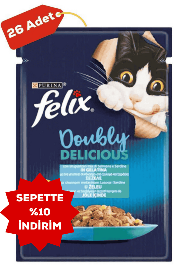 Felix Çifte Lezzet Somonlu ve Sardalyalı Kedi Konservesi 26x85gr 26lı