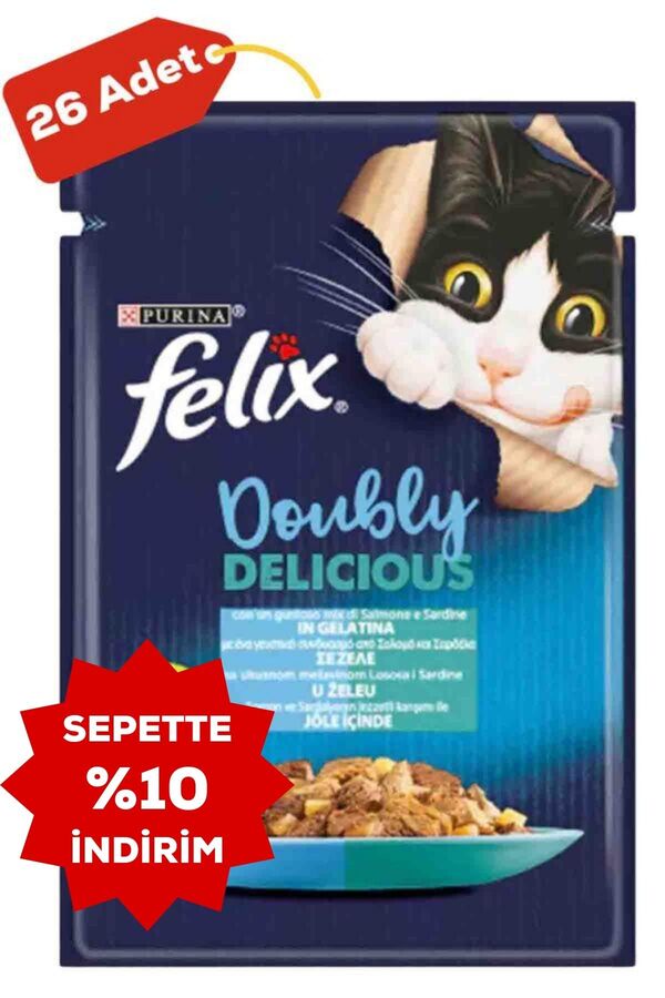 Felix Çifte Lezzet Somonlu ve Sardalyalı Kedi Konservesi 26x85gr 26lı