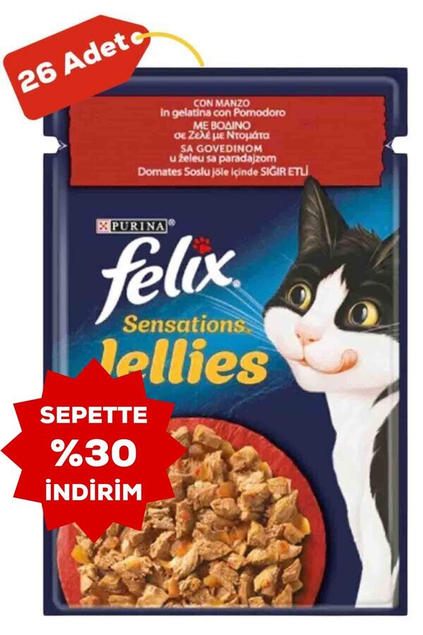 Felix Sensation Sığır Etli ve Domatesli Kedi Konservesi 26x85gr 26lı