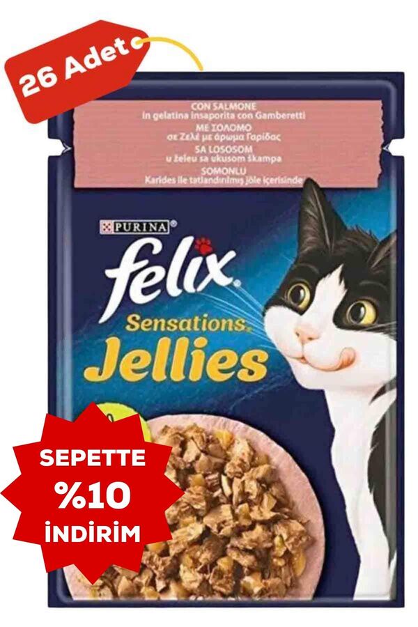 Felix Sensations Somonlu ve Karidesli Kedi Konservesi 26x85gr 26lı