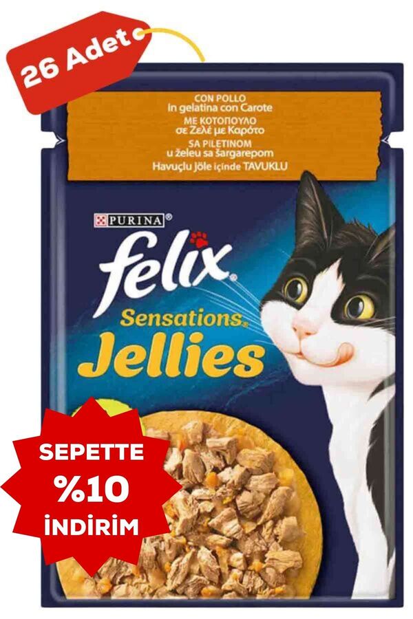 Felix Sensations Tavuklu ve Havuçlu Yetişkin Kedi Konservesi 26x85gr 26lı