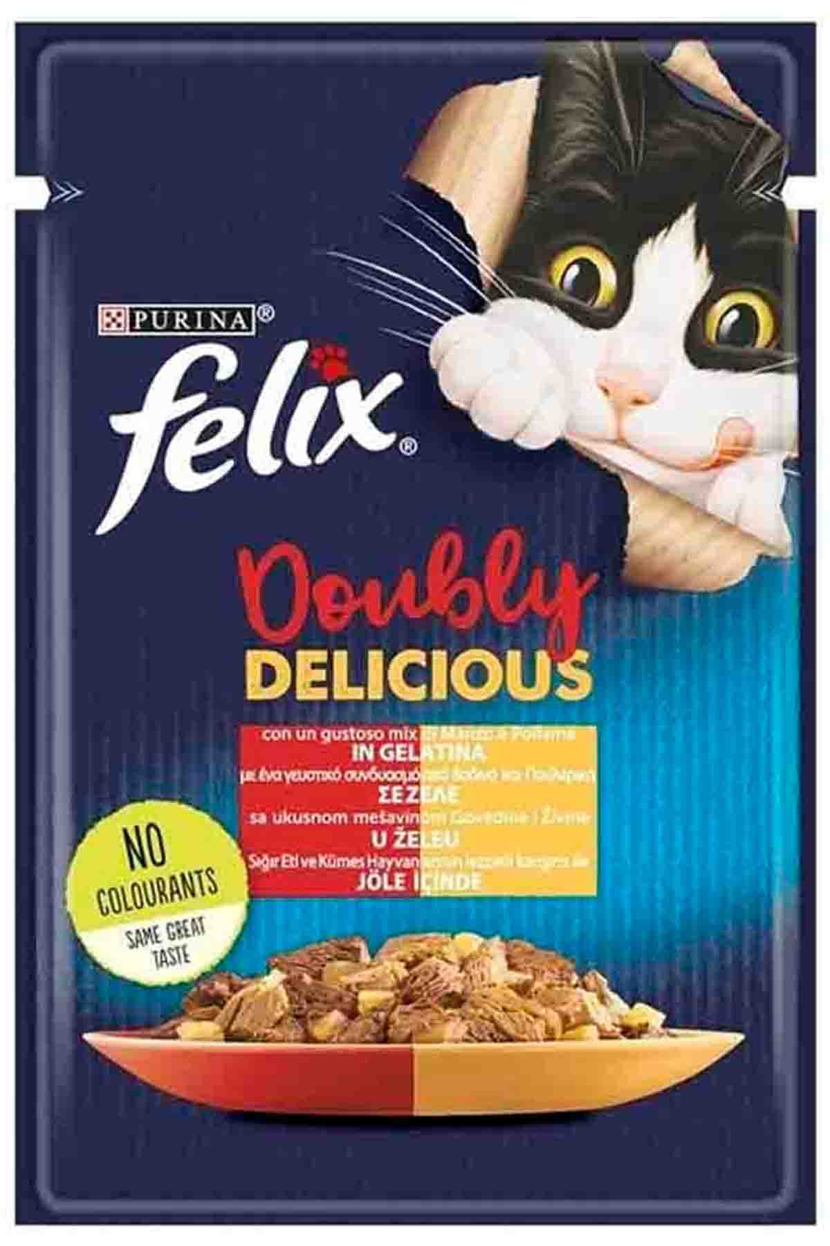 Felix Çifte Lezzet Sığır Etli ve Kümes Hayvanlı Kedi Konservesi 85gr