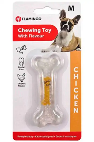 Flamingo Tavuk Kokulu Şeffaf Kemik Köpek Oyuncağı 12 cm (M)