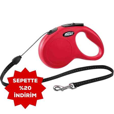 Flexi New Classic Otomatik İp Köpek Gezdirme Kayışı 5mt (S) Kırmızı - Thumbnail