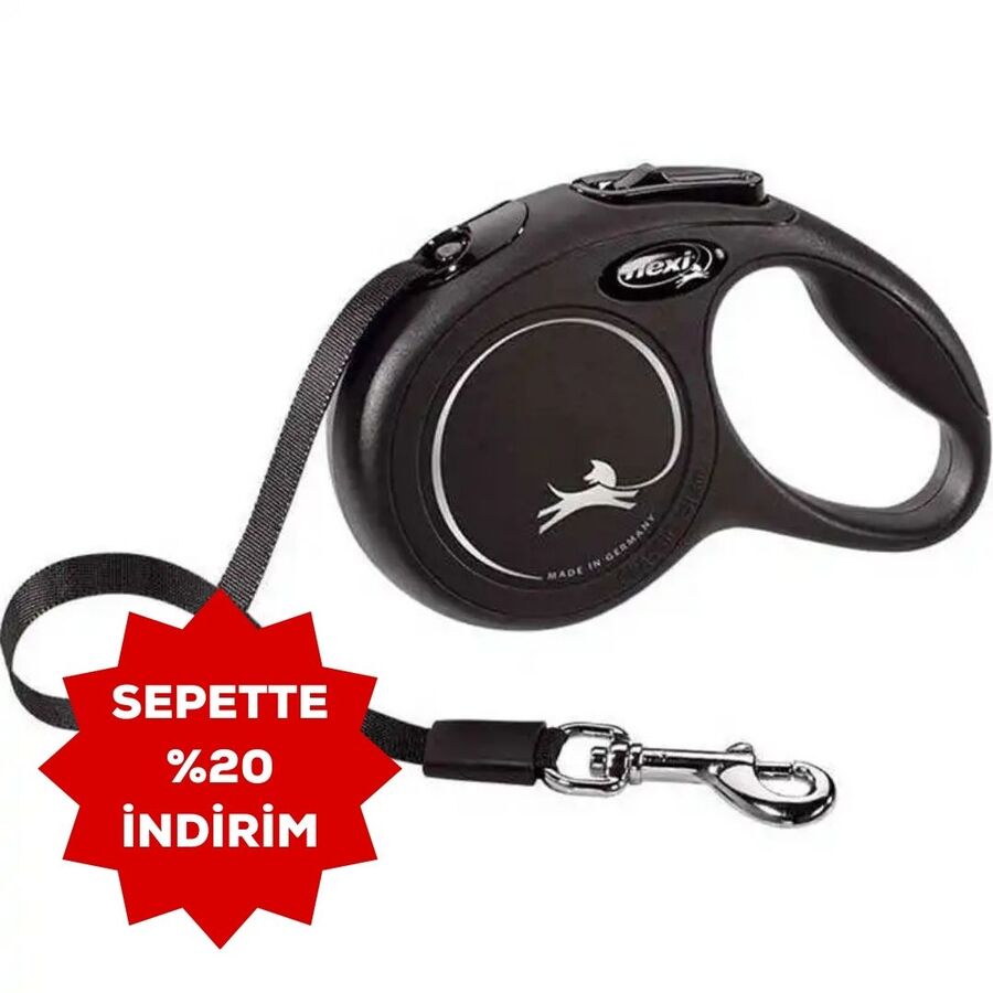 Flexi New Classic Otomatik Şerit Köpek Gezdirme Kayışı 3mt (XS) Siyah