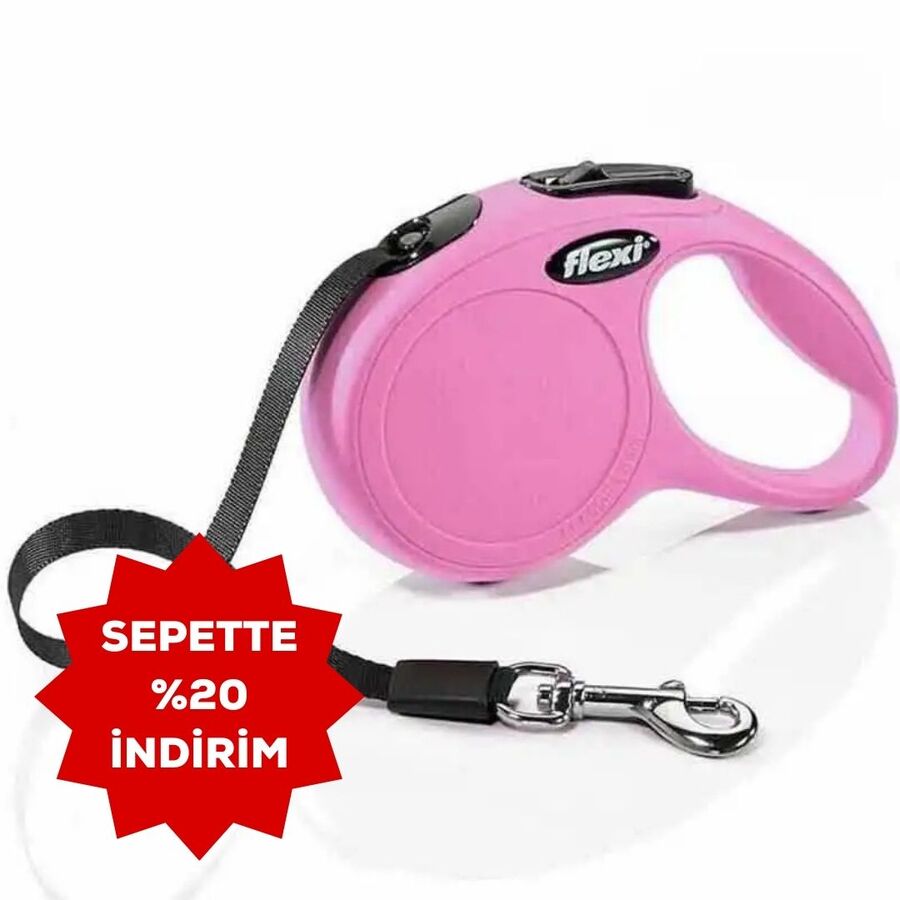 Flexi New Classic Otomatik Şerit Köpek Gezdirme Kayışı 3mt (XS) Pembe
