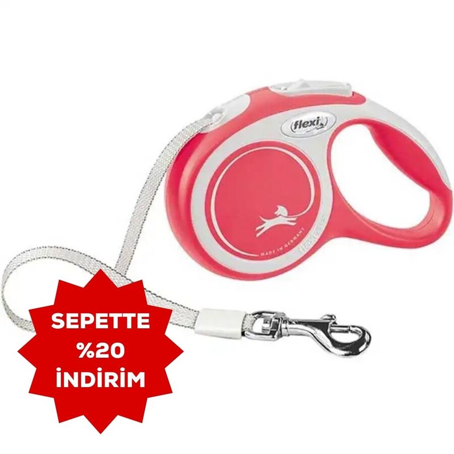 Flexi New Comfort Otomatik Şerit Köpek Gezdirme Kayışı 5mt (M) Kırmızı