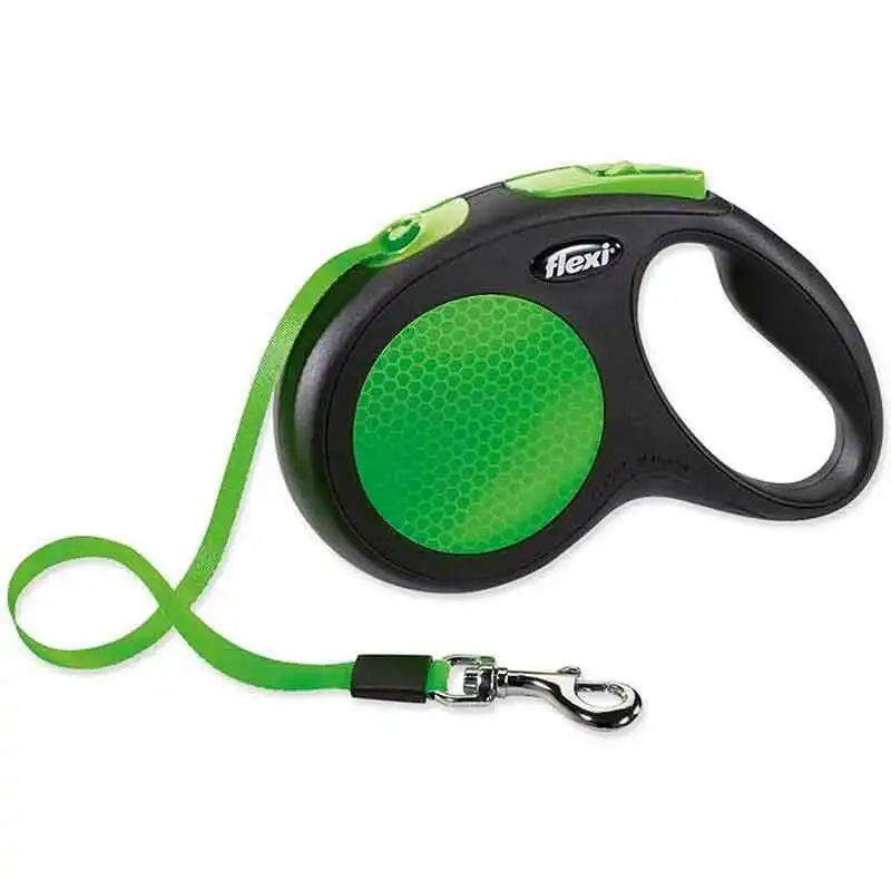 FLEXI - Flexi New Neon Otomatik Şerit Köpek Gezdirme Kayışı 5mt (M) Yeşil
