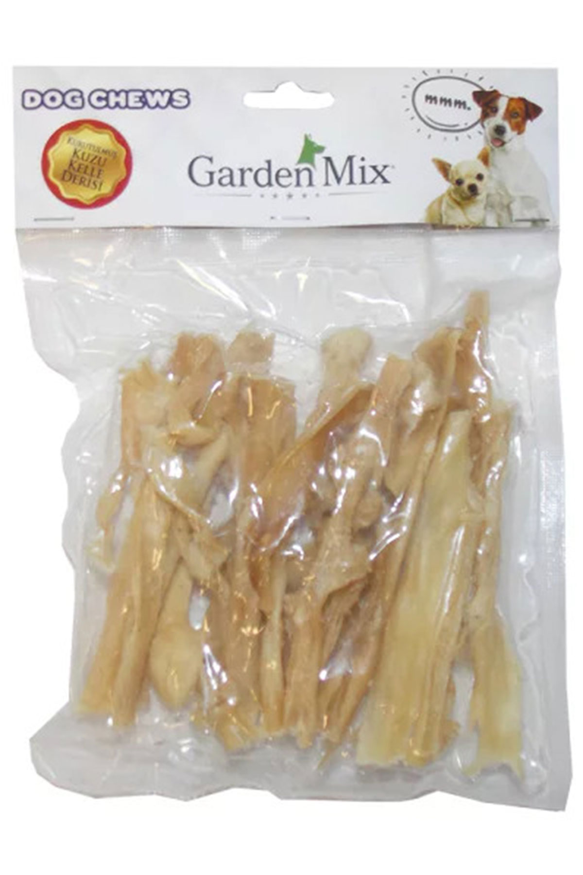 Garden Mix Kurutulmuş Kuzu Kelle Derisi Köpek Ödül Maması Beyaz 100gr