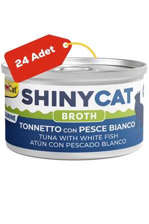 Gimcat Shinycat Broth Beyaz Balıklı ve Ton Balıklı Kedi Konservesi 70gr 24lü - Thumbnail