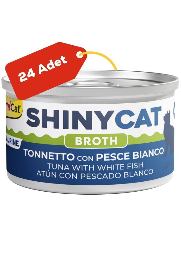 Gimcat Shinycat Broth Beyaz Balıklı ve Ton Balıklı Kedi Konservesi 70gr 24lü