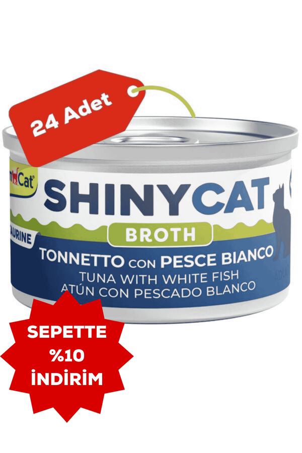 Gimcat Shinycat Broth Beyaz Balıklı ve Ton Balıklı Kedi Konservesi 70gr 24lü