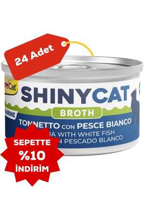 Gimcat Shinycat Broth Beyaz Balıklı ve Ton Balıklı Kedi Konservesi 70gr 24lü - Thumbnail