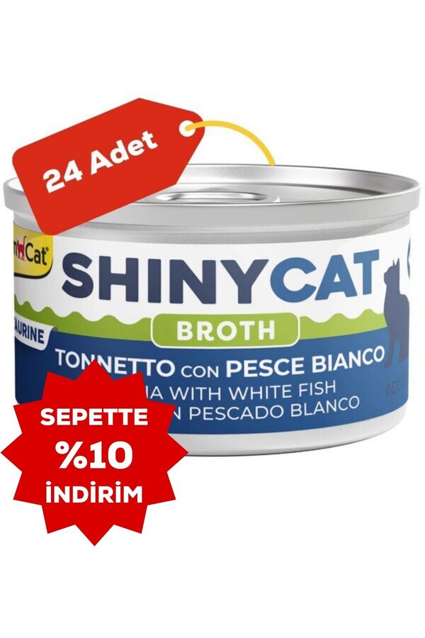 Gimcat Shinycat Broth Beyaz Balıklı ve Ton Balıklı Kedi Konservesi 70gr 24lü