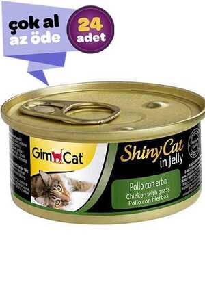 GIMCAT - GimCat ShinyCat Tavuk ve Çimenli Kedi Konservesi 24x70gr (24lü)