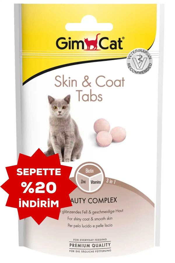 Gimcat Skin Coat Tabs Deri ve Tüy Sağlığı için Kedi Ödül Tableti 40gr