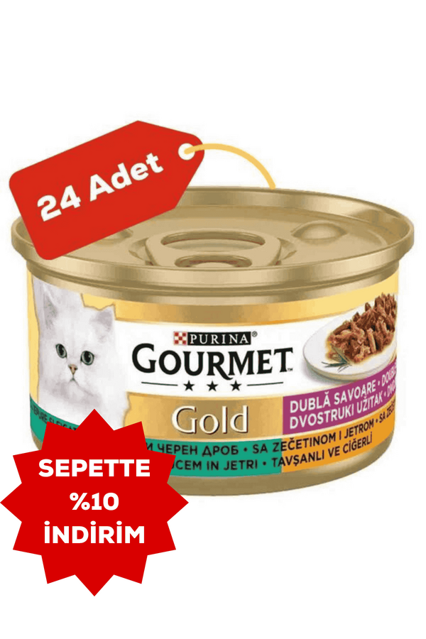 Gourmet Gold Ciğerli ve Tavşanlı Yetişkin Kedi Konservesi 24x85gr 24lü