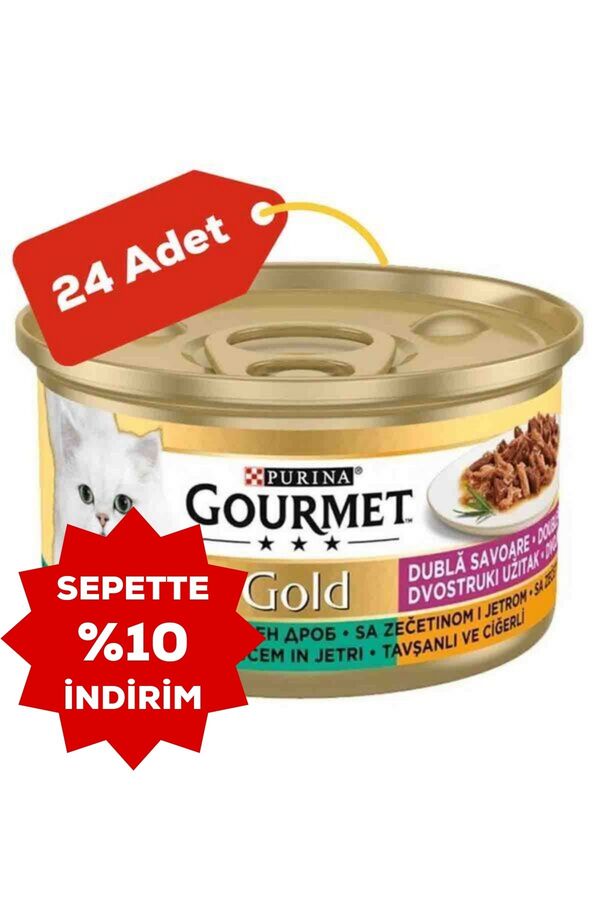 Gourmet Gold Ciğerli ve Tavşanlı Yetişkin Kedi Konservesi 24x85gr 24lü