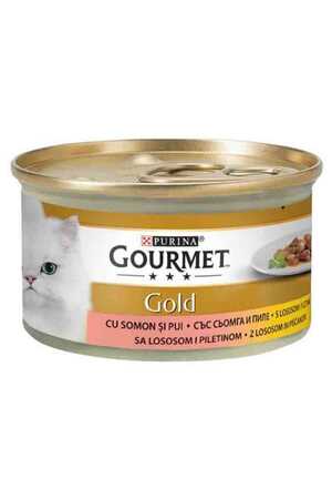 GOURMET - Gourmet Gold Somon ve Tavuk Parça Et Soslu Yetişkin Kedi Konservesi 85gr