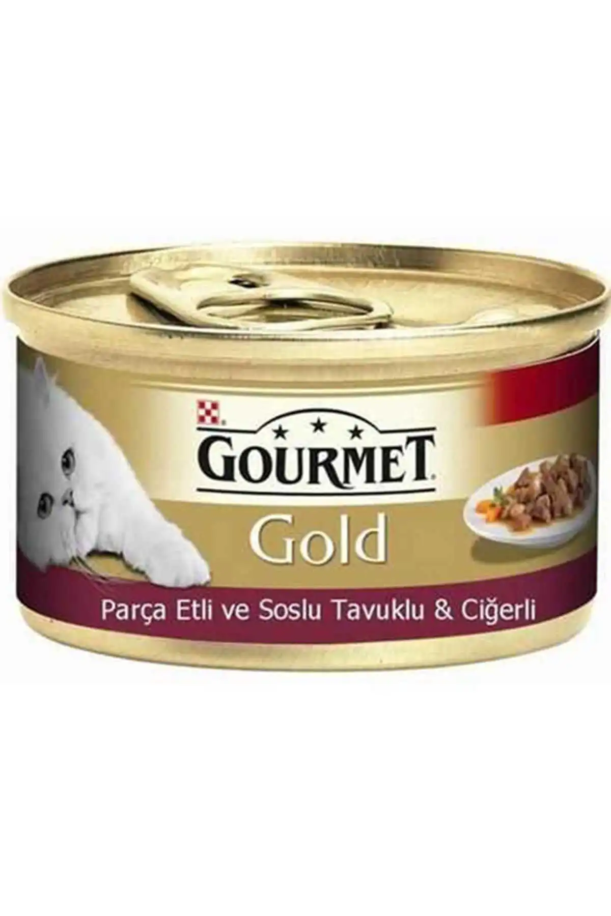 Gourmet Gold Tavuk ve Ciğer Parça Et Soslu Yetişkin Kedi Konservesi 85gr