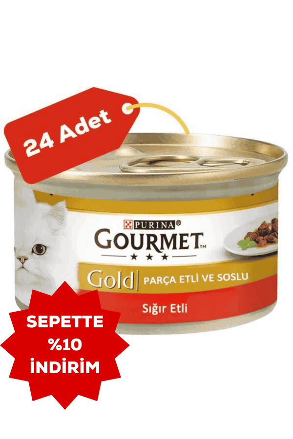 Gourmet Gold Parça Sığır Etli Soslu Yetişkin Kedi Konservesi 24x85gr 24lü
