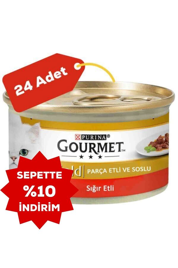 Gourmet Gold Parça Sığır Etli Soslu Yetişkin Kedi Konservesi 24x85gr 24lü