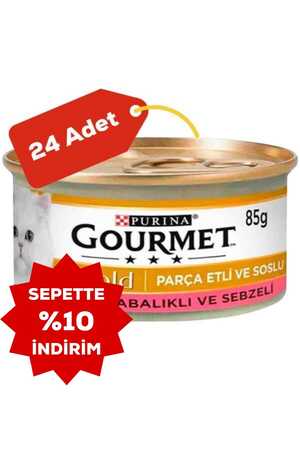 Gourmet Gold Sebze ve Alabalık Parça Et Soslu Yetişkin Kedi Konservesi 24x85gr 24lü - Thumbnail