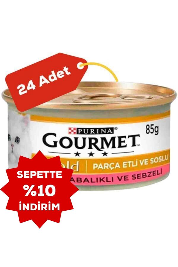Gourmet Gold Sebze ve Alabalık Parça Et Soslu Yetişkin Kedi Konservesi 24x85gr 24lü