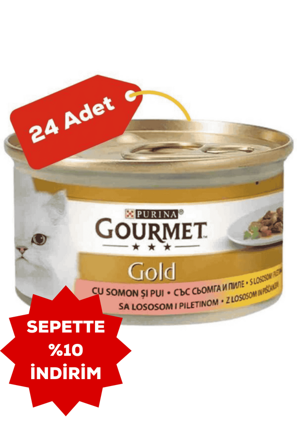 Gourmet Gold Somon ve Tavuk Parça Et Soslu Yetişkin Kedi Konservesi 24x85gr 24lü