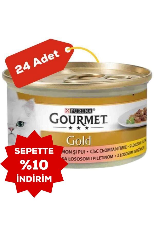 Gourmet Gold Somon ve Tavuk Parça Et Soslu Yetişkin Kedi Konservesi 24x85gr 24lü