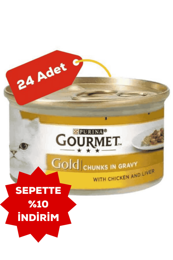 Gourmet Gold Tavuk ve Ciğer Parça Et Soslu Yetişkin Kedi Konservesi 24x85gr 24lü