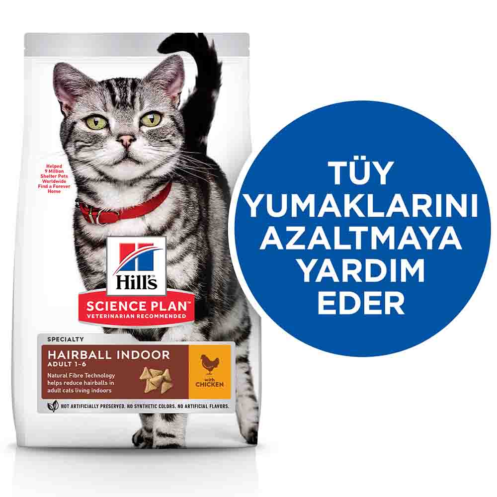 Hills Hairball Indoor Tüy Yumağı Önleyici Tavuklu Yetişkin Kedi Mamasi 1,5kg