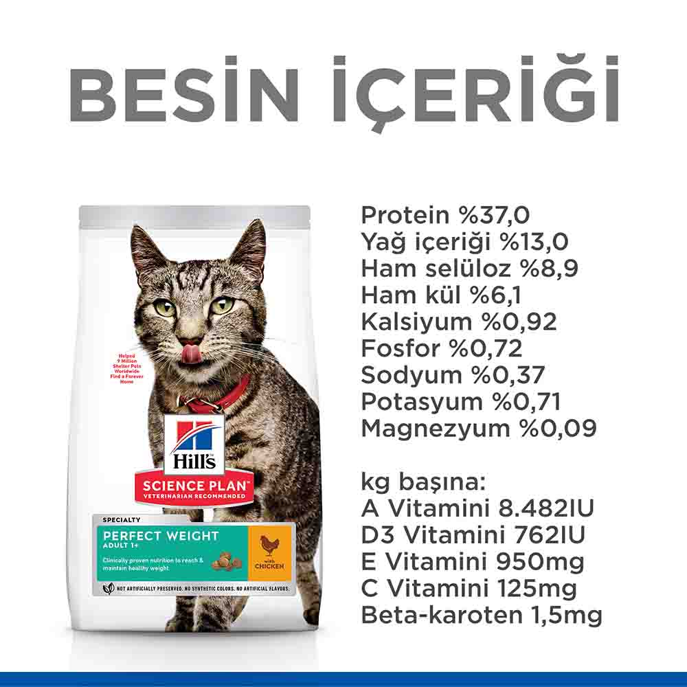 Hills Perfect Weight Yetişkin Tavuklu Kedi Maması 2,5kg