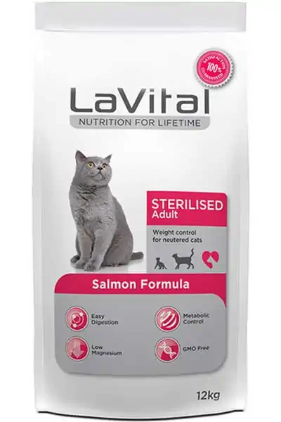 LAVITAL - LaVital Kilo Kontrolü için Somonlu Kısırlaştırılmış Kedi Maması 12kg