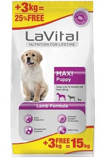 LAVITAL - LaVital Maxi Puppy Kuzu Etli Büyük Irk Yavru Köpek Maması 12kg +3kg HEDİYE!