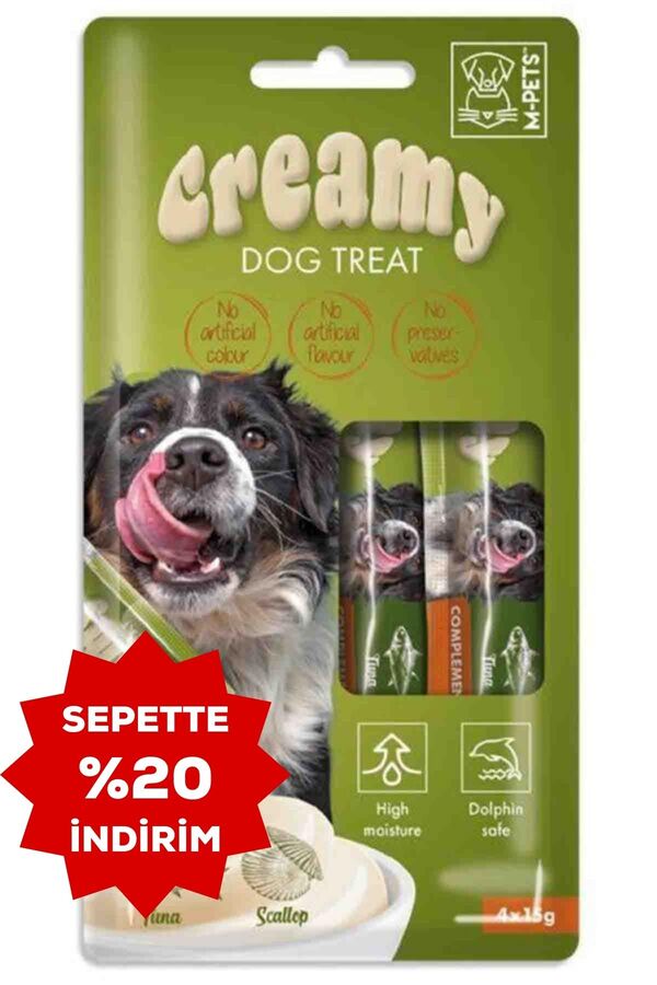 M-Pets Creamy Ton Balıklı Ve Deniz Taraklı Köpek Ödülü 4x15gr