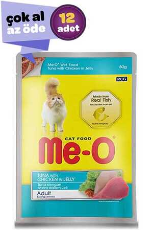 Me-O Adult Jöle İçerisinde Tavuk ve Ton Balıklı Yetişkin Kedi Konservesi 12x80gr (12li)