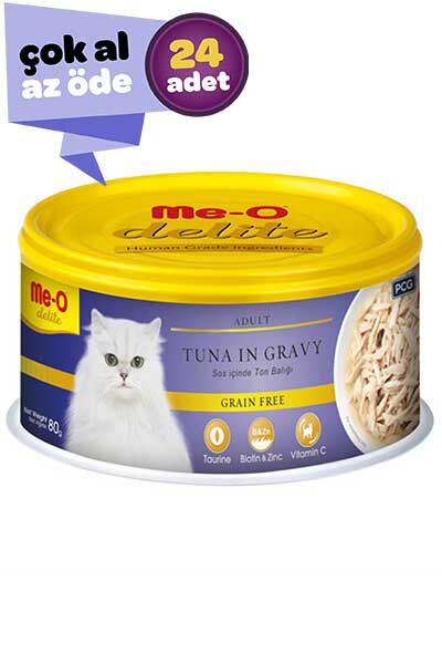 Me-O Delite Sos İçinde Ton Balıklı Tahılsız Yetişkin Kedi Konservesi 24x80gr (24lü)