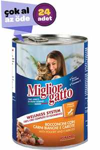 MIGLIOR GATTO - Miglior Gatto Kümes Hayvanlı ve Havuçlu Yetişkin Kedi Konservesi 24x405gr (24lü)