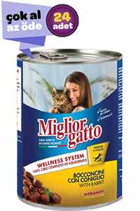 MIGLIOR GATTO - Miglior Gatto Tavşan Etli Yetişkin Kedi Konservesi 24x405gr (24lü)