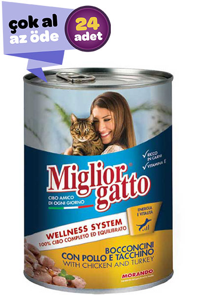 Miglior Gatto Tavuklu & Hindili Yetişkin Kedi Konservesi 24x405gr (24lü)