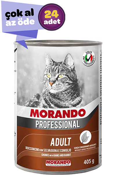 Morando Av Hayvanlı ve Tavşan Etli Yetişkin Kedi Konservesi 24x405gr (24lü)