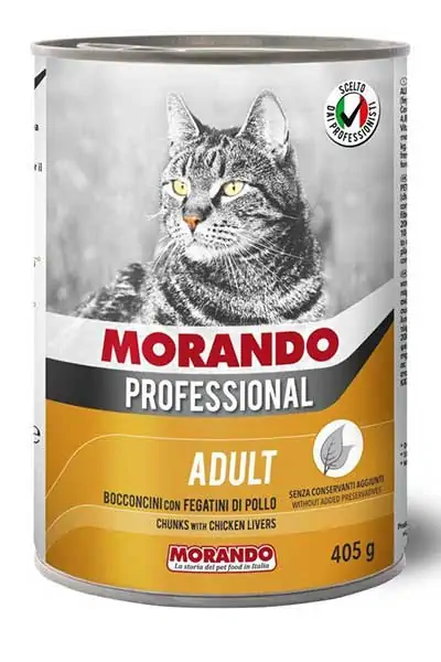 MORANDO - Morando Tavuklu ve Ciğerli Yetişkin Kedi Konservesi 405gr