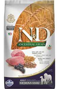 N&D - ND Ancestral Grain Düşük Tahıllı Kuzu Eli ve Yaban Mersinli Orta ve Büyük Irk Yetişkin Köpek Maması 2,5kg