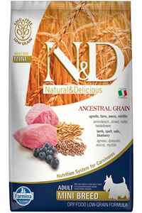 N&D - ND Ancestral Grain Düşük Tahıllı Kuzu Eti ve Yaban Mersinli Küçük Irk Yetişkin Köpek Maması 7kg