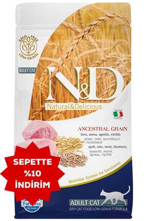 ND Ancestral Grain Düşük Tahıllı Kuzu Eti ve Yaban Mersinli Yetişkin Kedi Maması 1,5kg