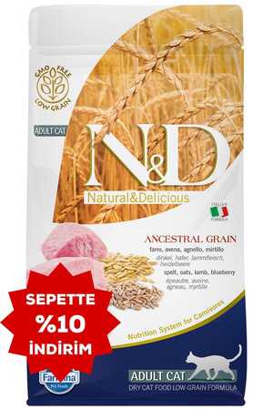 ND Ancestral Grain Düşük Tahıllı Kuzu Eti ve Yaban Mersinli Yetişkin Kedi Maması 5kg